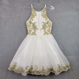 Eureka Formal‎ Dress Women's XS White Short Ethereal Goddess Gladiator Gold Bead